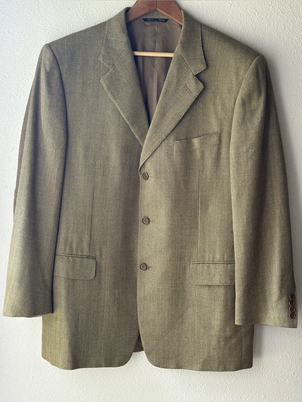 Canali Italy Men's Tan Herringbone Sport Coat Silk Wool Blazer 52R EU 42R US